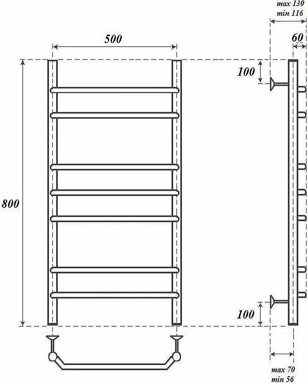 Полотенцесушитель электрический Point PN07158E П7 500x800 левый/правый, хром