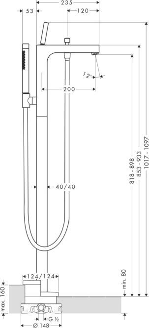 Напольный смеситель для ванны Axor Citterio 39451250, золото