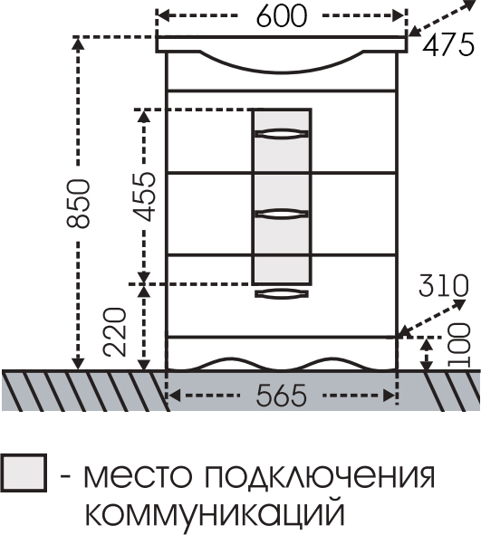 Тумба с раковиной СанТа Верона 60 с 3 ящиками