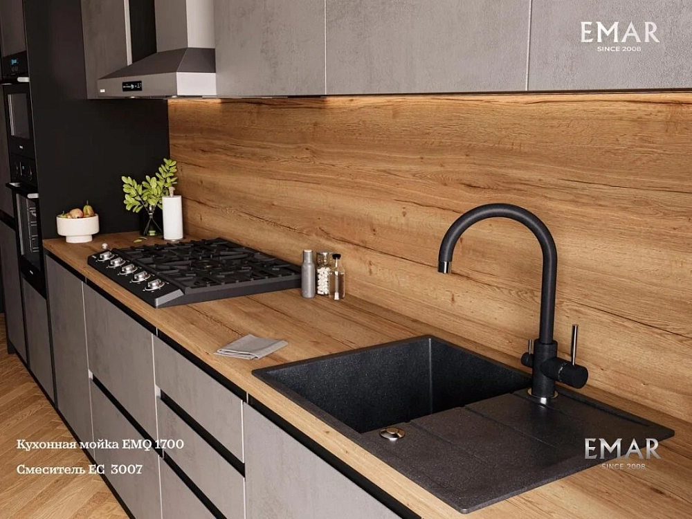 Кухонная мойка Emar Quartz EMQ-1700.Q Морион черный