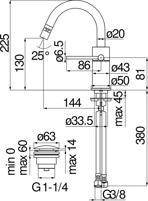 Смеситель для биде Nobili Velis VE125139/2FLP, черный глянец