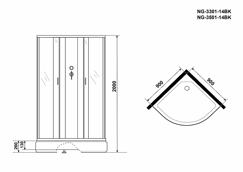 Душевая кабина Niagara Classic 90x90 NG-3301-14BK без гидромассажа