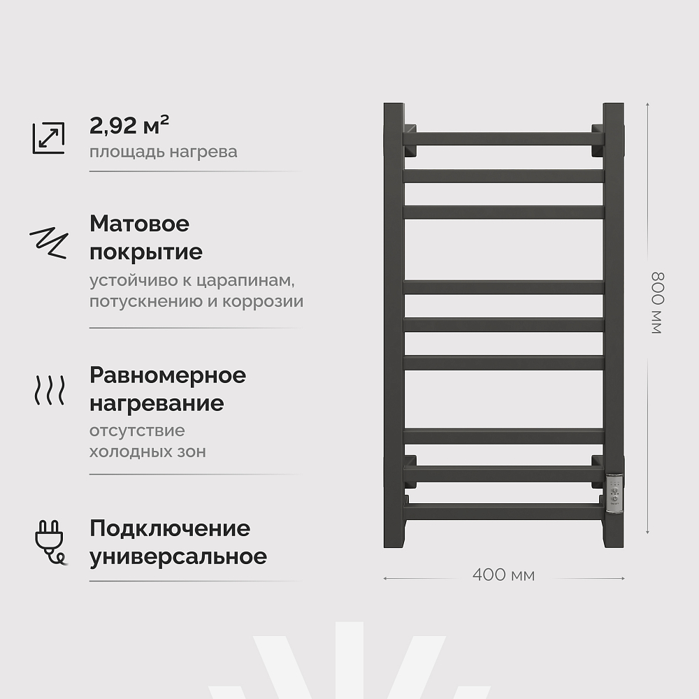 Полотенцесушитель электрический Ewrika Пенелопа КВ 80х40, черный