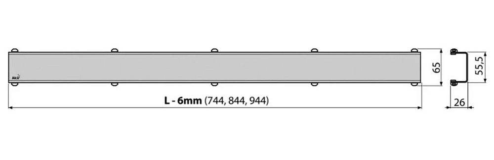 Решетка водосточная AlcaPlast Space-850M, нержавеющая сталь матовая
