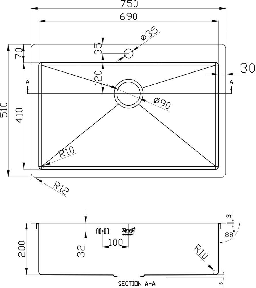 Кухонная мойка Zorg Inox PVD 7551 GRAFIT, графит