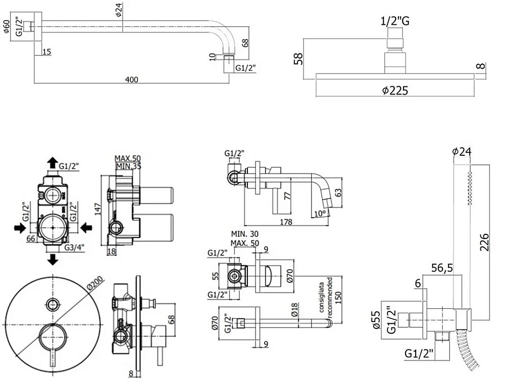 Душевая система Paffoni KIT LIG KITLIG015NO006 черный