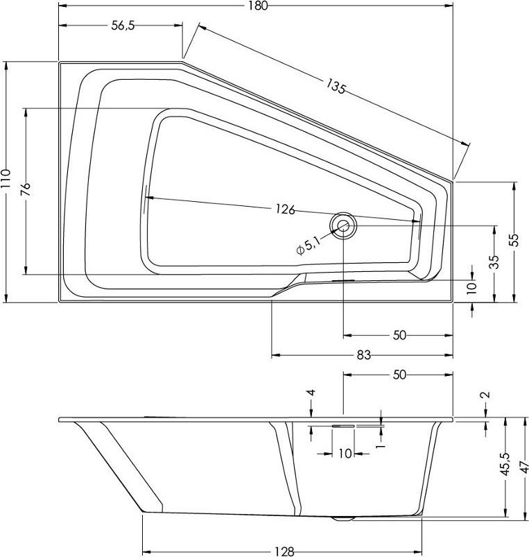 Акриловая ванна Riho Rething Space B116009005 180x110 L, заполнение через перелив