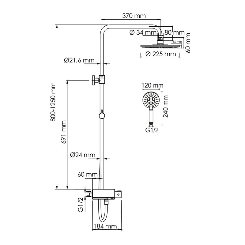 Душевая система WasserKRAFT серия A A113.067.058.CH Thermo хром