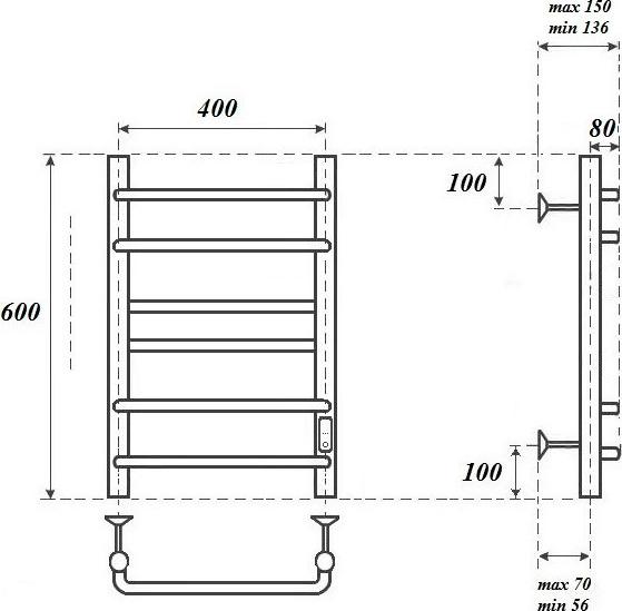 Полотенцесушитель электрический Point Сатурн PN90846B П6 400x600, черный