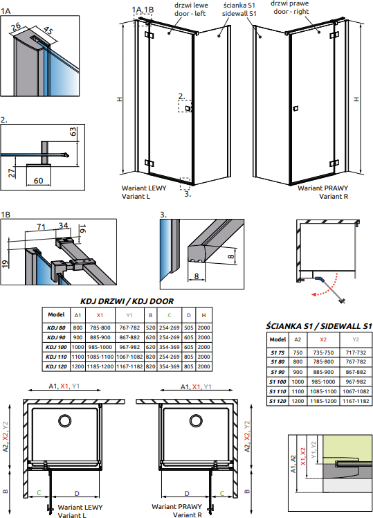 Дверь для душевого уголка 80 см Radaway Essenza New KDJ door 80 L 385043-01-01L стекло прозрачное