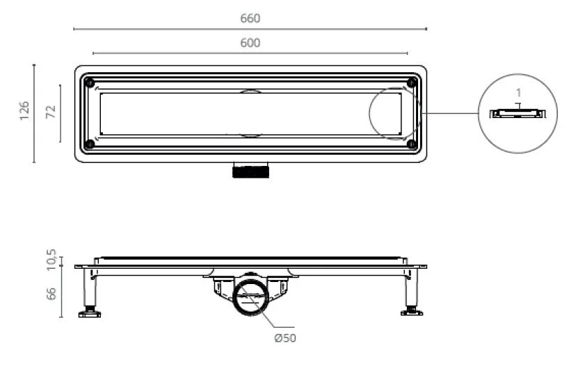 Душевой лоток Ctesi Flow Line 60 см, решетка хром, лотка серый, BK4024530