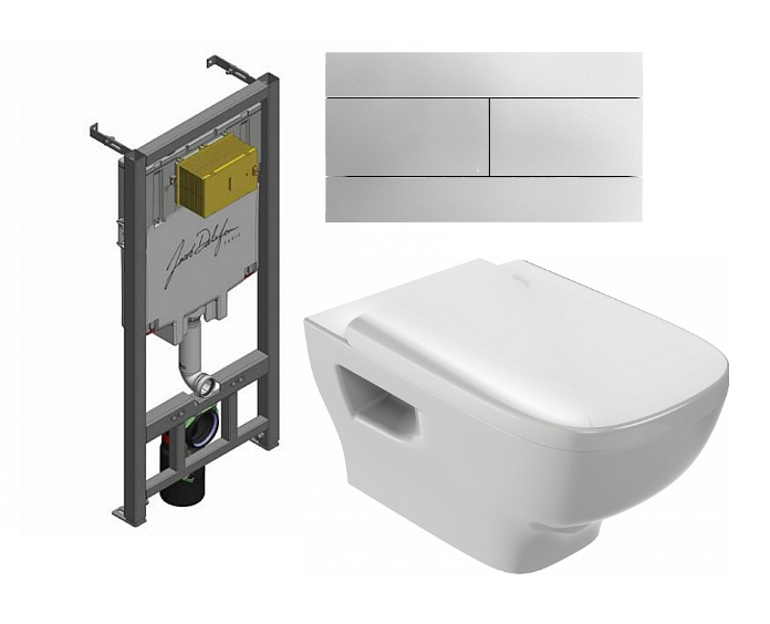 Комплект Jacob Delafon инсталляция E29025-NF с унитазом EDE102-00, крышка-сиденье E20606-00 и кнопка смыва E4316-CP