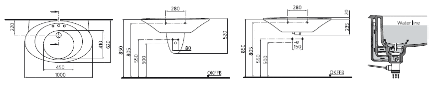 Раковина 100 см Ideal Standard Cresta K0592