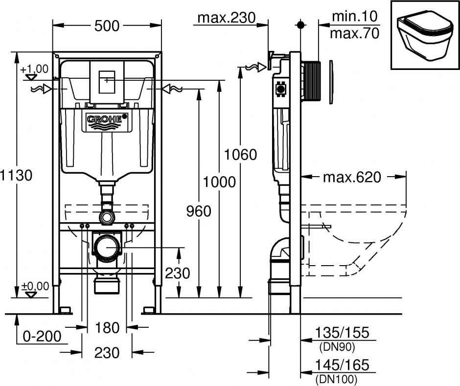 Комплект Чаша IFO Special RP731200100 + Крышка-сиденье с микролифтом + Инсталляция Grohe Rapid SL 38772001 3 в 1 с кнопкой смыва