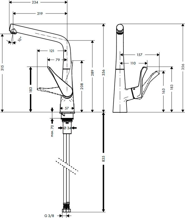 Смеситель для кухонной мойки Hansgrohe Metris 14822000, хром