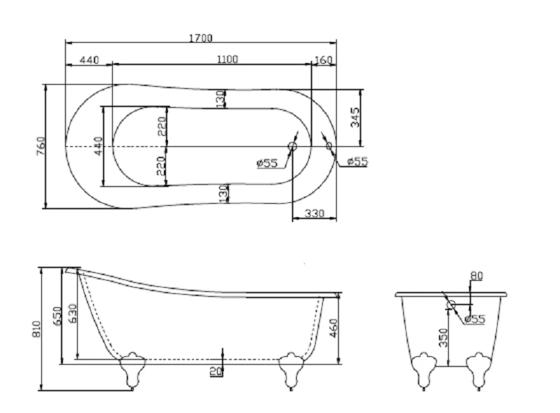 Акриловая ванна BelBagno BB06-1700/BB04-SUP/BB-LEG-LION-ORO белый