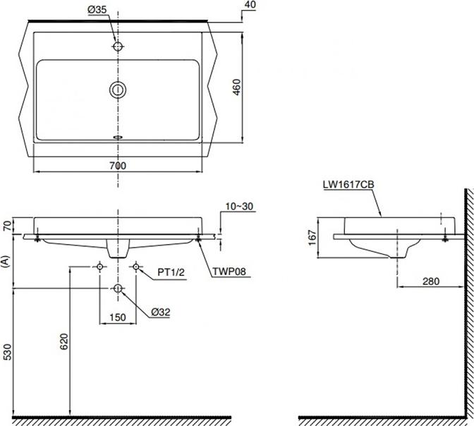 Раковина 70 см TOTO MH LW1617C, белый