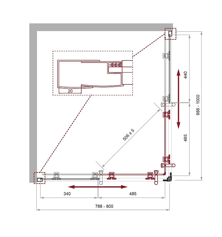 Душевой уголок BelBagno UNO-195-AH-2-100/80-C-NERO 100x80, профиль черный, стекло прозрачное