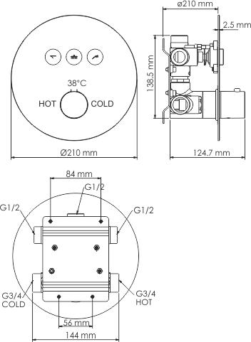 Смеситель для ванны с душем Wasserkraft Dinkel 5844 Thermo (с внутренней частью)