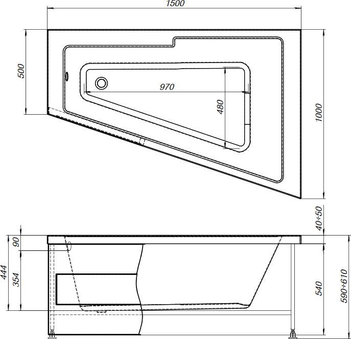 Акриловая ванна Aquanet Accord R 150х100 210605