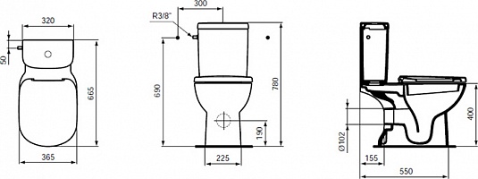 Унитаз-компакт Ideal Standard Tempo T328101 с бачком T427301 подвод снизу бачка