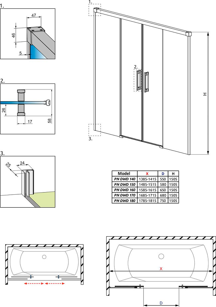 Шторка для ванной Radaway Idea PN DWD 170 10004170-01-01