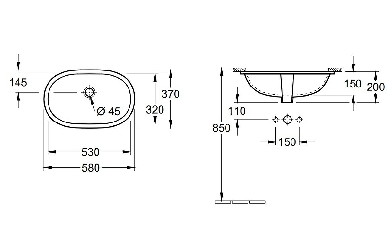 Раковина Villeroy&Boch O NOVO 53 см 41625001, белый