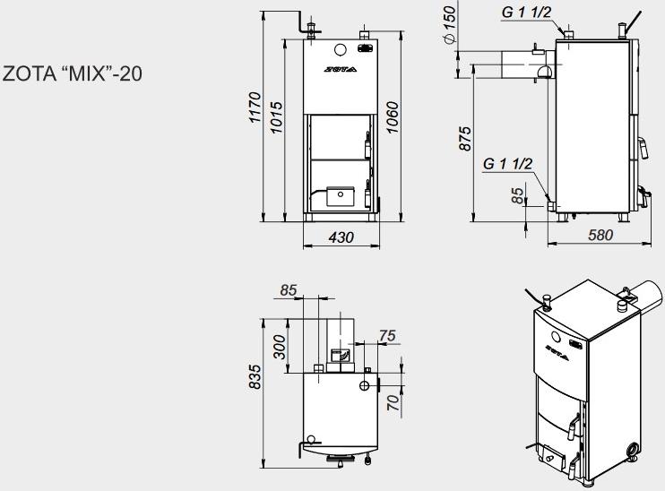 Твердотопливный котел Zota Mix 20 MX 493112 0020 (20 кВт)