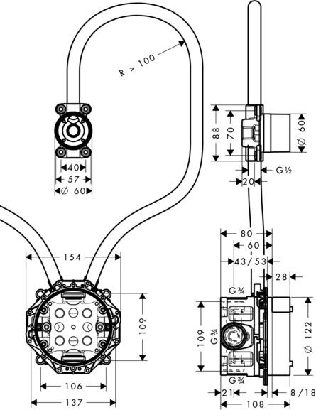 Скрытая часть электронного смесителя Axor 16180180