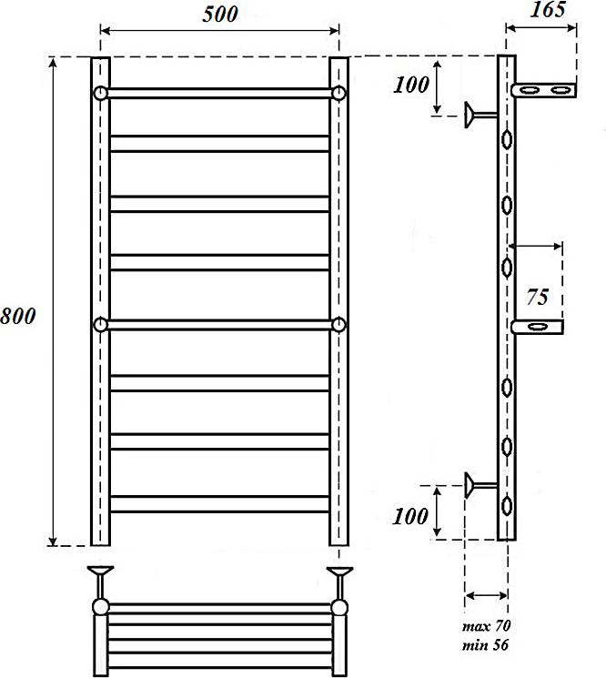 Полотенцесушитель водяной Point Артемида PN14158P П6 500x800 c двумя полками, хром