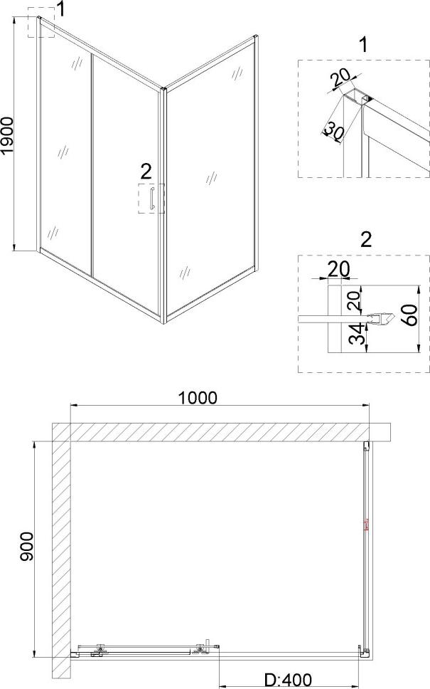 Душевой уголок Niagara Nova 100x90 NG-42-10AG-A90G, профиль золото, стекло прозрачное