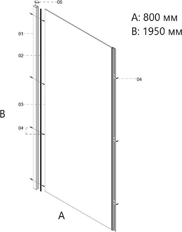 Боковая стенка Creto Astra 80x195 см 121-SP-800-C-B-6, стекло прозрачное профиль черный