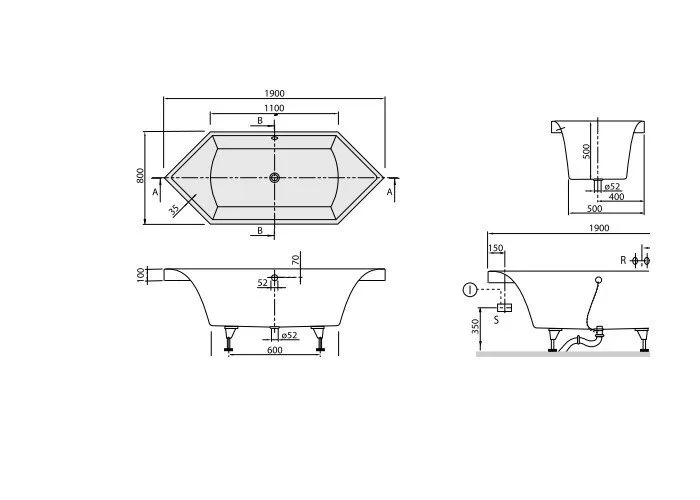 Акриловая ванна Villeroy & Boch Squaro UBQ190SQR6V-01 белый