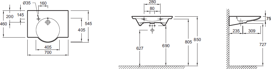 Раковина 70 см Jacob Delafon Spherik E4492L-00, белый