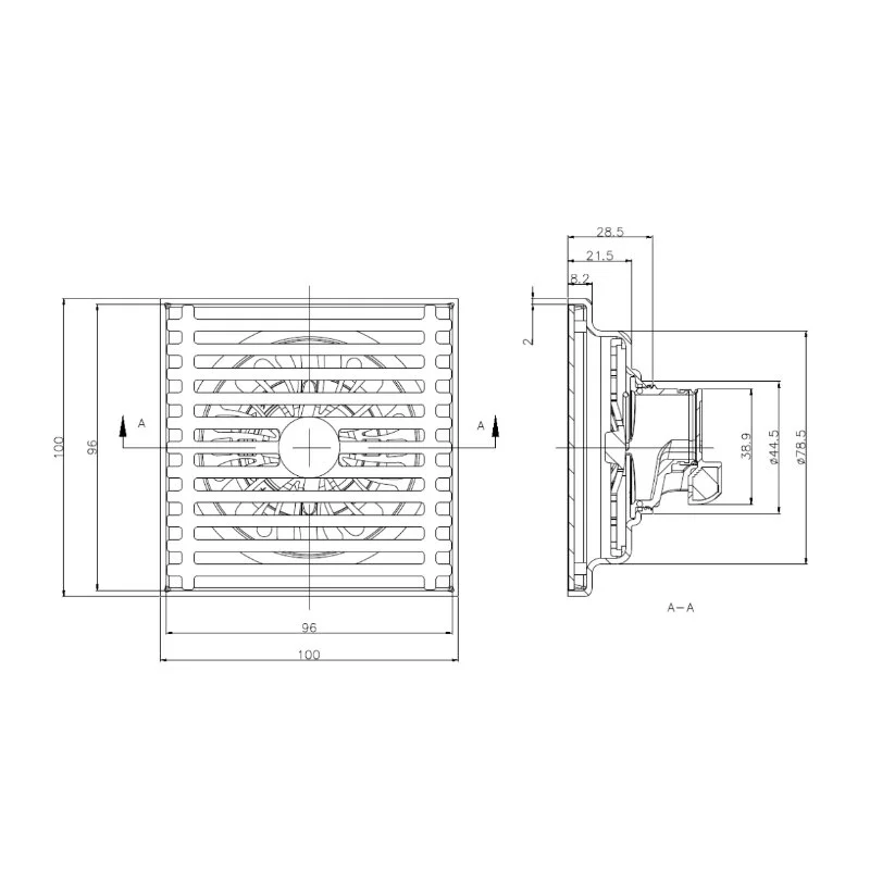 Трап Arrow AG5183SS, 10 x 10 см, с решеткой, нержавеющая сталь глянец