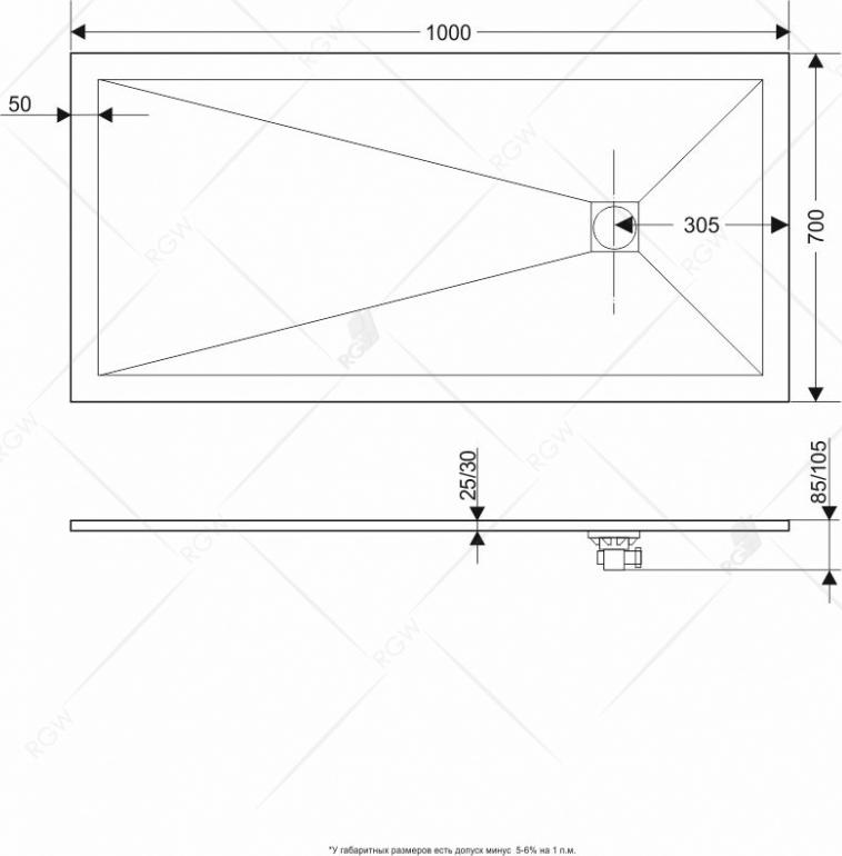 Душевой поддон RGW STT ST-0107G 70x100 из искусственного камня, серый