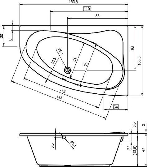 Акриловая ванна Riho Lyra L 153х100 B022001005