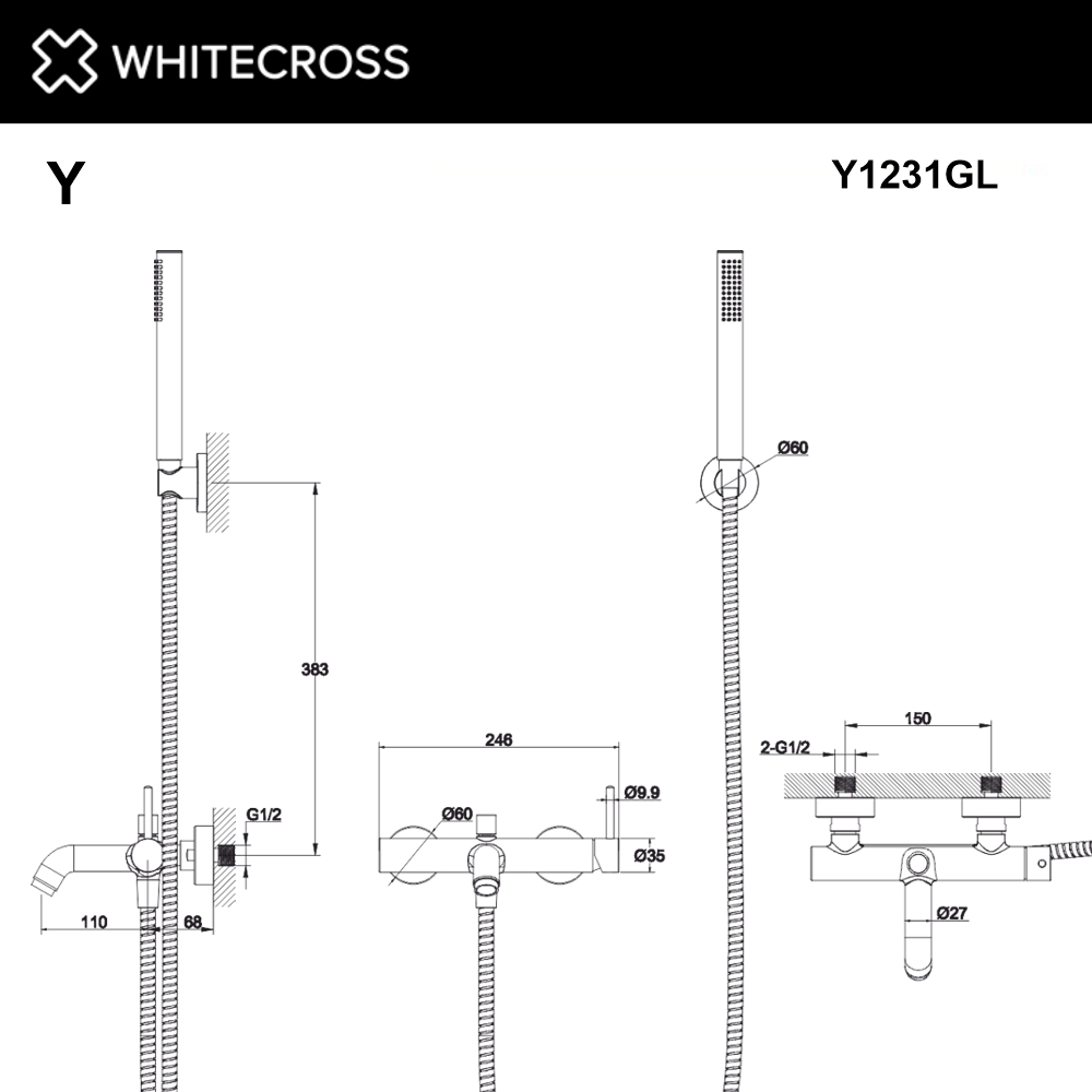 Смеситель для ванны с душевым комплектом Whitecross Y Y1231GL золото