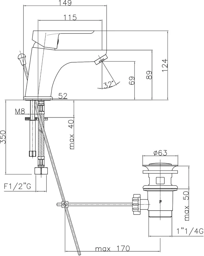 Смеситель для раковины Webert Sax Evolution SE830102560 черный