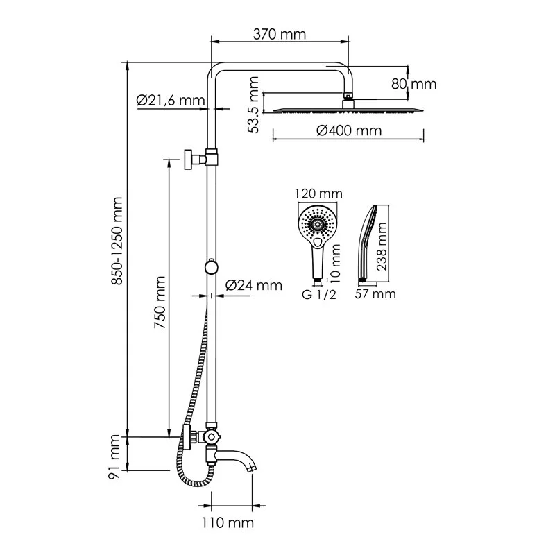 Душевая система WasserKRAFT серия A A188.117.101.010.CH Thermo хром