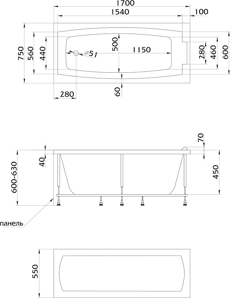 Акриловая ванна Creto Elite 170x75 см 11-17075, белый