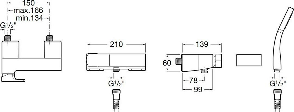 Смеситель для душа Roca L90 5A2001C00 с душевой лейкой