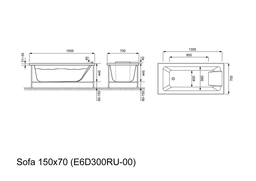 Акриловая ванна Jacob Delafon Sofa 150х70 E6D300RU-00