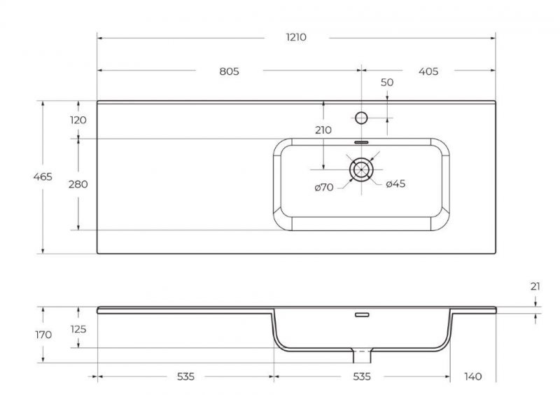 Раковина BelBagno BB1200ETL-R 120 см правая, белый