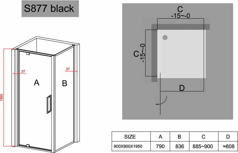 Душевой уголок Black&White Stellar Wind S877 Black 900х900