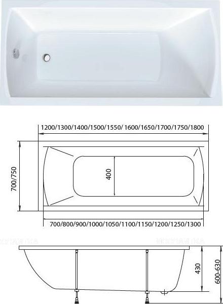 Акриловая ванна Creto Modalia 180x75 см 9-18075, белый