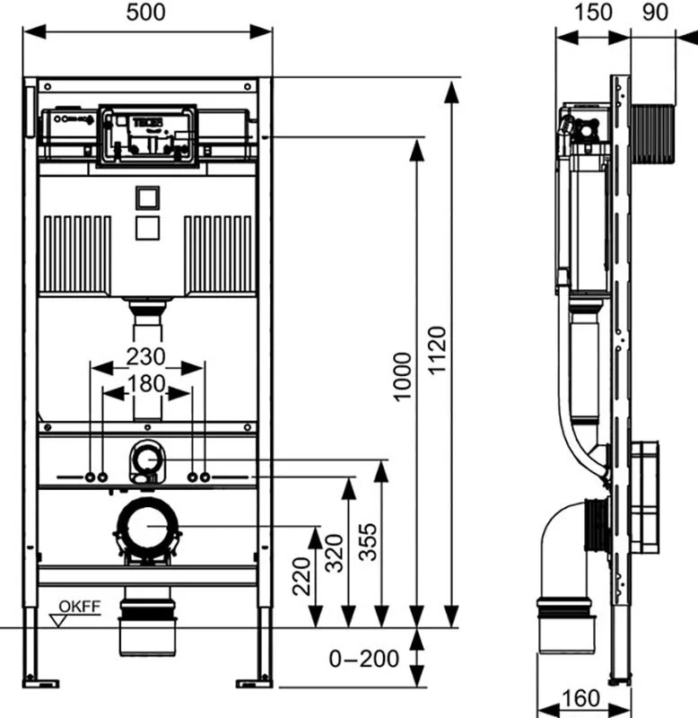 Инсталляция TECE TECEprofil UNI 2.0 с безободковым унитазом GSI Pura 881511, крышка микролифт, 9300302/9200010/9380014/881511/FISR2/MS86CSN11