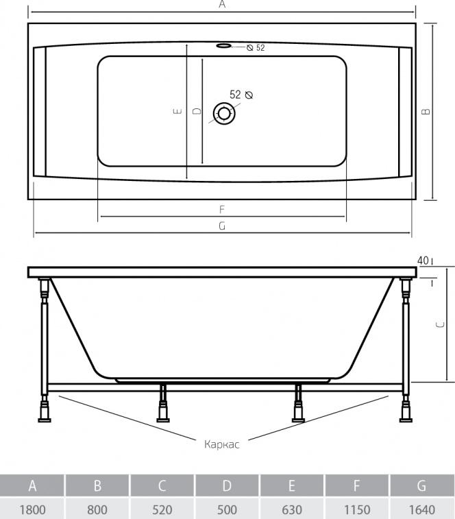 Акриловая ванна Alpen Vesta 180x80 AVP0036