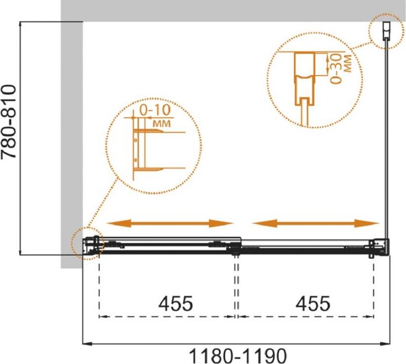 Душевой уголок Cezares TANDEM-SOFT-AH-2-120/80-P-Cr-R стекло punto