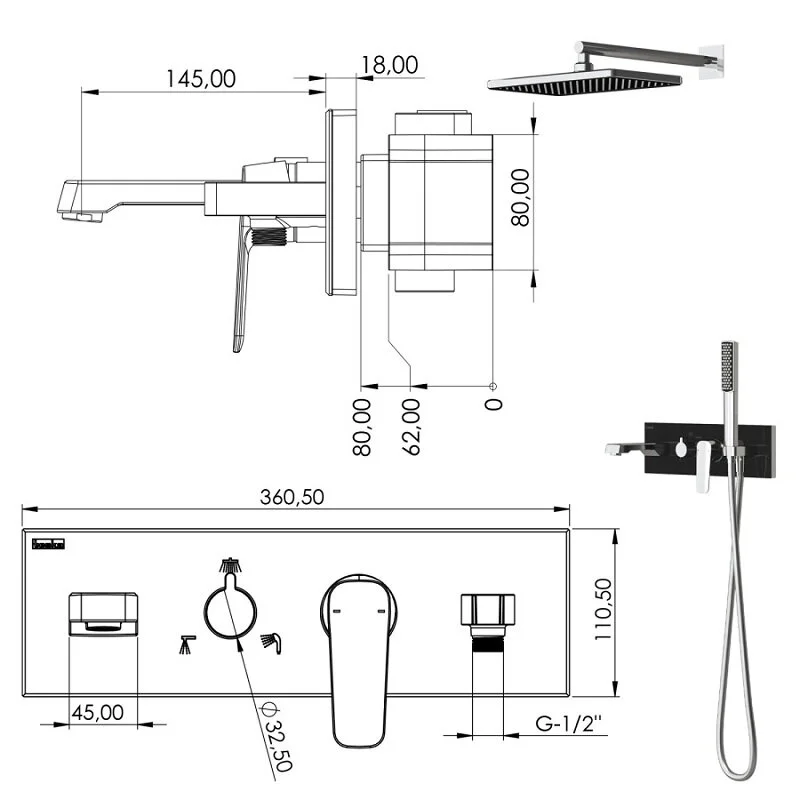 Душевая система Teska Life Pro AS3100B хром